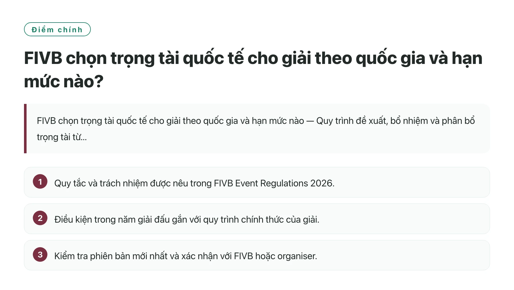 FIVB chọn trọng tài quốc tế cho giải theo quốc gia và hạn mức nào?——全文要点速览